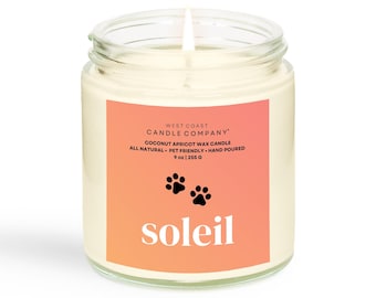 Soleil | Pet Safe Candle | Coconut Apricot Wax | Soy Free | Non-Toxic Candle | Pet Odor Eliminator | Veterinarian Approved | 9 oz