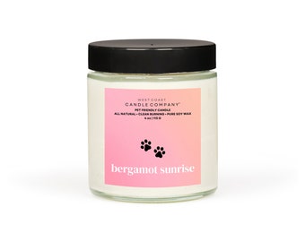 Pet Safe Candle | Pet Friendly Candle | Clean Burning Candle | Pet Odor Eliminating Candle | All Natural Candle | 4 oz (Bergamot Sunrise)