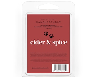 Cider & Spice Pet Friendly Wax Melts, Non Toxic Soy Wax Melts, Dog Safe Home Scent, Paraffin Free Cubes, Beach Fragrance