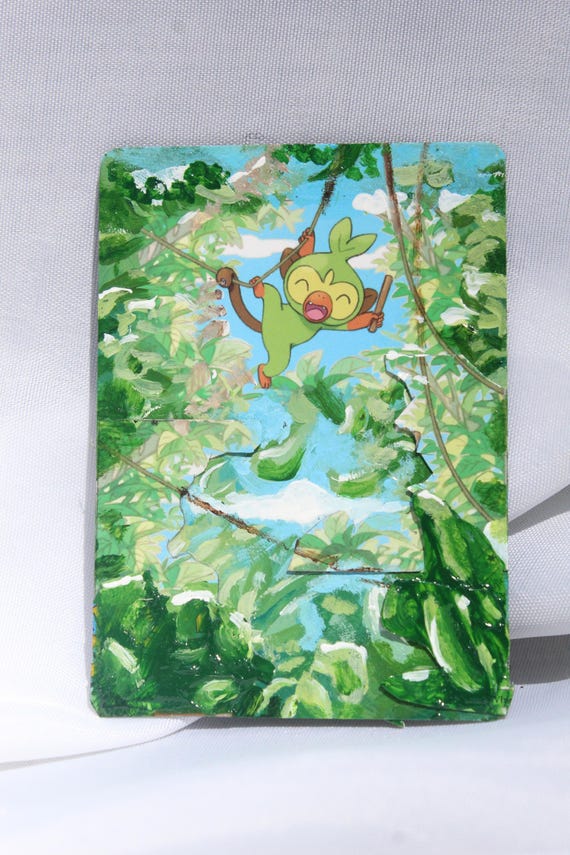 Handmade Hand-painted 3D Pokmon Grookey Full Art Card Expanded Image - Etsy