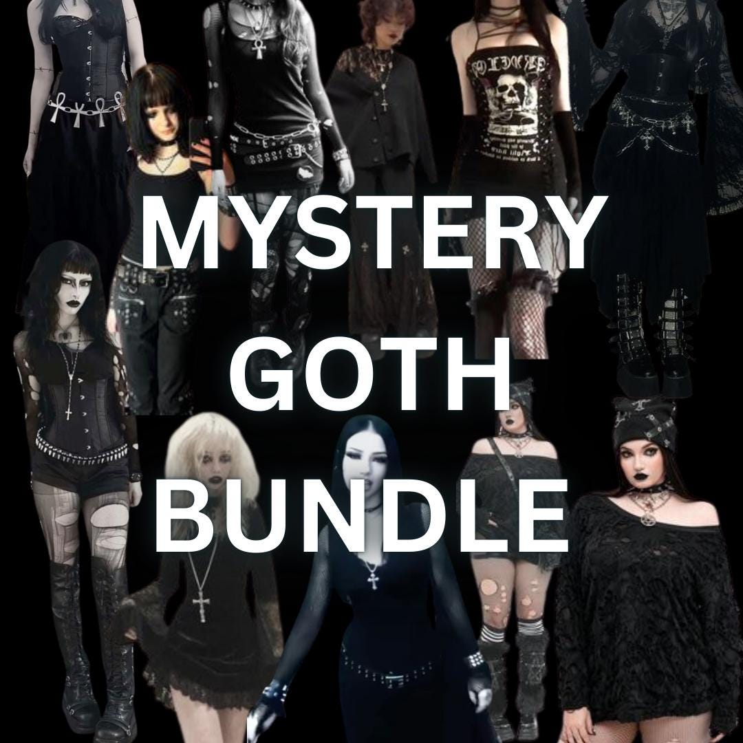 Personalised style bundle, goth gothic dark style, mystery box, size XXS to XXXL (UK 4-18), second-hand, multiple options, ecofriendly