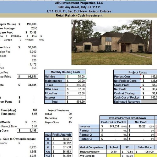 Real Estate House Flipping Rehab Spreadsheet W/ Video Etsy