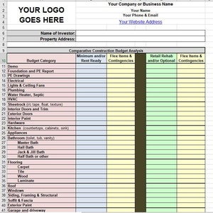 Flip or Rent Repair Estimate Spreadsheet for Real Estate