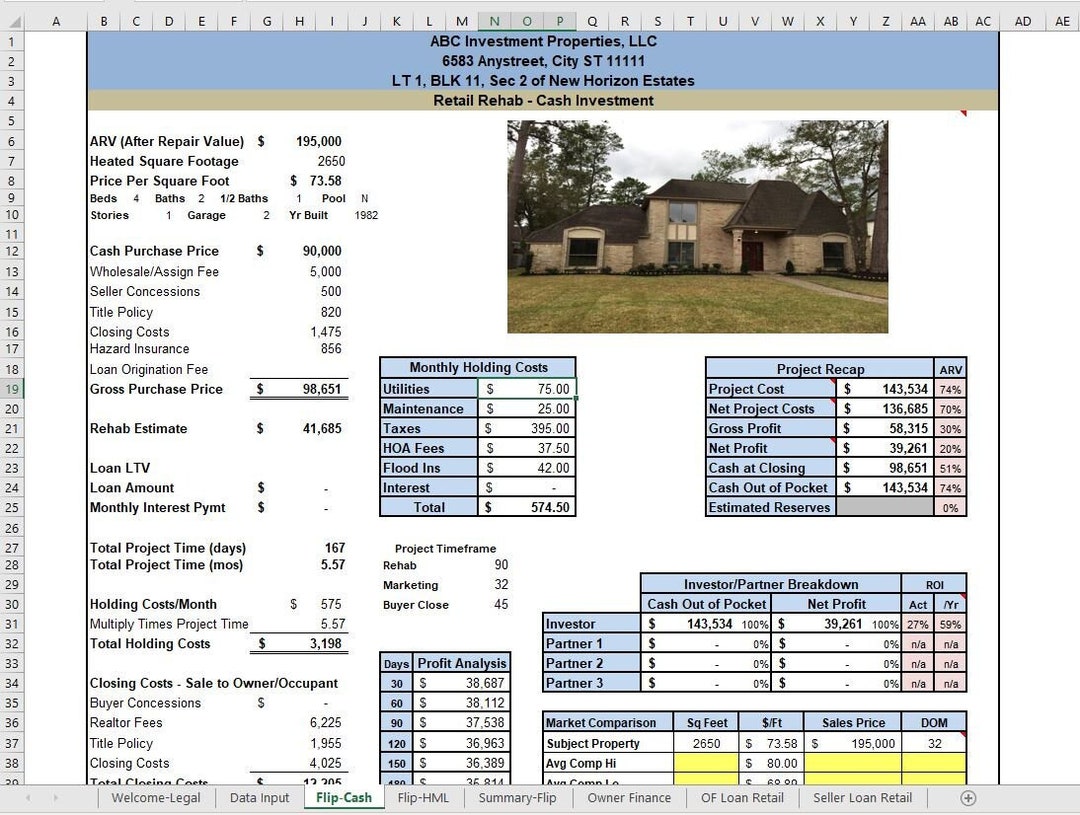 Real Estate House Flipping Rehab Spreadsheet W/ Video Instructions Etsy