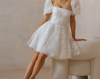 Robe de mariée courte, mini robe de douche nuptiale, robe de dîner de répétition de mariage, robe de mariée pour fuite