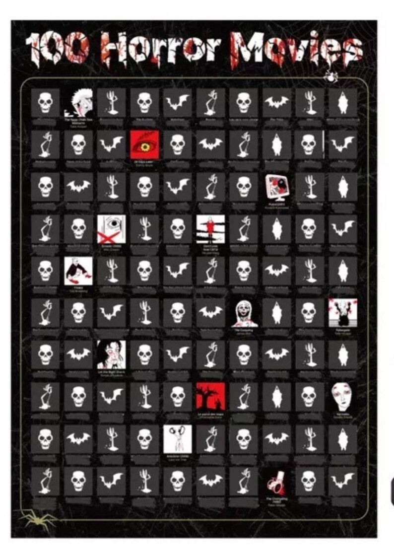 Horror Movie Scratch off Poster 100 Horror Movies Scary Etsy