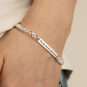 Pulsera de barra grabada personalizada, pulsera de plata con nombre para hombre, pulsera de cadena cubana, regalos de aniversario, regalos de Navidad para hombre.