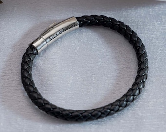 Custom Mens Bracelet,Hidden Message Black Brown Bracelet,Engraved Leather Bracelet for Dad,Personalised Leather Bracelet,Birthday Gift