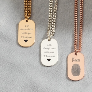 Custom Engraved Dog Tag Necklace,Actual Handwriting Fingerprint Jewellery,Anniversary Wedding Gift  for Him,Men,Special Chain