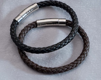 Engraved Leather Bracelet for Dad,Personalised Leather Bracelet,Hidden Message Black Brown Bracelet,Custom Mens Bracelet,Dad Christmas Gift