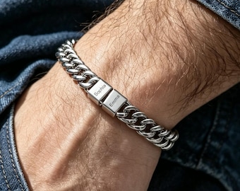 Custom Mens Bracelet for Dad with Kids Names, Personalized Engraved Bead Steel Bracelet, Father’s Day Gift, Family Name Bracelet, Dad Gifts