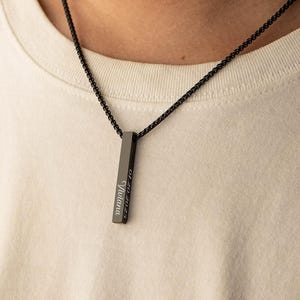 Men&#39;s Personalised Bar Necklace,Custom Engraved Name Necklace for Him,3D Bar Pendant Jewelry,Birthday Gift for Dad Husband,Christmas Gifts