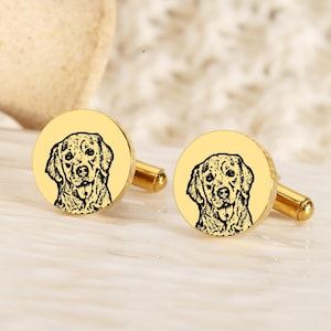 Custom Pet Portrait Cufflinks, Dog Cufflinks, Engraved Groom Gifts for Him, Memorial Loss Gift for Dog Dad, Cat Cufflinks, Wedding Gifts