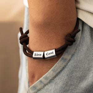 Personalized Mens Bracelet with Beads, Custom Name Bracelet for Him, Sailing Rope Bracelet, Anniversary Gift, Christmas Gift for Dad Husband