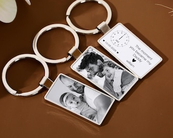 The Moment You Became My Daddy Keychain, Custom Baby Photo Keyring, New Dad Gift, Dad Memorial Gift, Christmas Gifts for Dad Husband