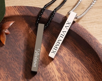 Personalized Bar Necklace for Men, Custom Engraved Name Necklace for Him, Birthday Gift for Boyfriend Dad, Men's Jewelry, Christmas Gifts