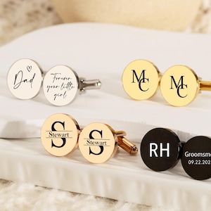 Custom Engraved Cufflinks for Groom, Father of the Bride Cufflink, Personalised Groomsman Gift for Wedding, Best Man Gift, Gift for Husband