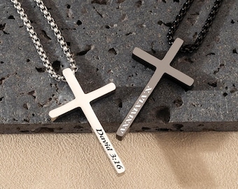 Personalized Cross Necklace Men, Engraved Bible Verse Necklace with Name, Cross Pendant Necklace, Baptism Christian Gifts, Dad Necklace