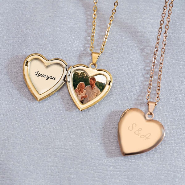 Collana con medaglione a cuore inciso, ciondolo a cuore con foto personalizzato, San Valentino personalizzato, regalo di compleanno, collana regalo per la mamma, i tuoi gioielli fotografici