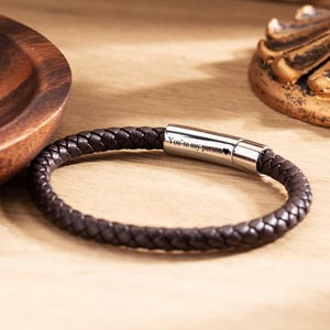Personalised Men&#39;s Bracelet, Leather Bracelet for Him, Custom Engraved Hidden Message Bracelet, Gift for Dad Husband, Christmas Gifts