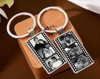 Personalized Film Strip Photo Keychain, Custom Picture Keychain for Couple, Anniversary Gift for Her/Him, Boyfriend Girlfriend Birthday Gift