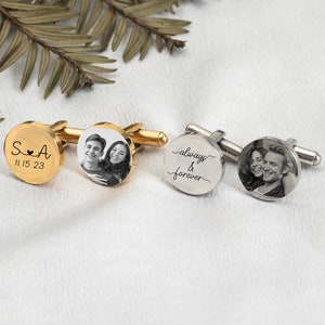 Custom Photo Cufflinks for Men,Personalized Cufflinks with Picture,Engraved Cuff-links Groom Gifts,Gift for Him,Son,Father,Brother,Couple