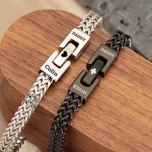 Pulsera personalizada para papá con nombre de niño, regalo personalizado para el Día del Padre, pulsera con nombre para hombre, joyería grabada para papá, recuerdo para papá.