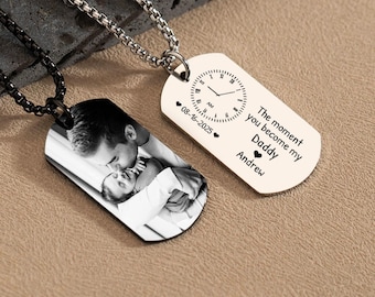 Custom Photo Dog Tag Necklace,Personalised New Dad Gift,The Moment You Became My Daddy Necklace,Birthday Gift for Dad,Father's Day Gifts
