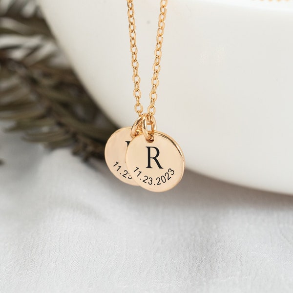 Initial and Date Necklace,Double Initial Disc Necklace,Multi Initial Necklace,Letter Necklace For Mum,Multiple Initials,New Mum Necklace