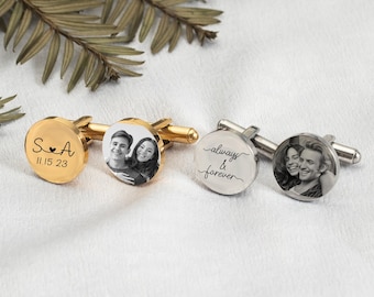 Personalized Photo Cufflinks with Text, Father's Day Gift, Engraved Birthday Gifts for Men, Father of the Bride Gift, Memorial Gifts for Dad