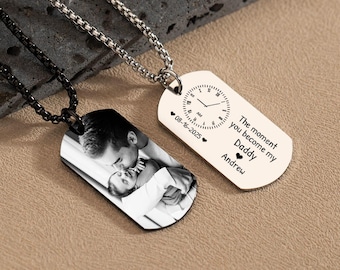 The Moment You Became My Daddy, Personalised Photo Necklace for Dad, New Dad Gift for Husband, Men Engraved Necklace, Christmas Gifts