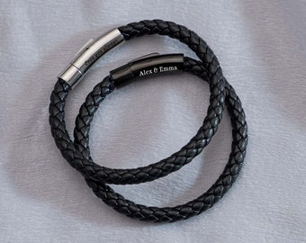 Personalised Leather Bracelet,Hidden Message Black Brown Bracelet,Custom Mens Bracelet,Birthday Gift,Engraved Leather Bracelet for Dad,Him