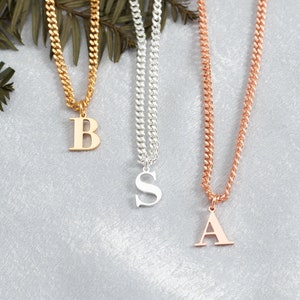 Collar con inicial de oro para hombre, collar minimalista con letras, regalo para papá, cadena cubana con colgante de letra, regalo para el Día del Padre