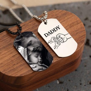 Personalised Photo Necklace for Dad, Father&#39;s Day Gifts, Custom Dog Tags with Picture, Engraved Necklace for Men, Birthday Gifts for Him