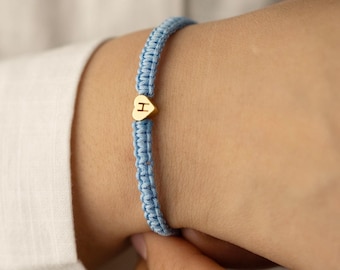 Custom Engraved Initial Bracelets, Rope Bracelet with Heart, Birthday Gifts for Her Him, Friendship Bracelet, Mother's Day Gifts for Mom