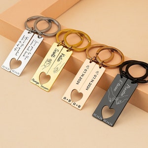 Ensemble de porte-clés pour couple coeurs gravés personnalisés, cadeau pour petit ami et petite amie, cadeaux d'anniversaire, porte-clés assorti, cadeaux de Saint-Valentin