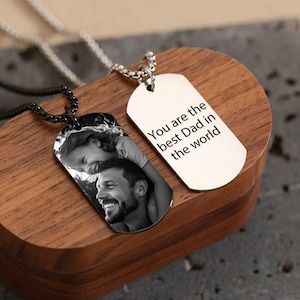 Custom Engraved Mens Dog Tag Necklace, Personalised Photo Necklace with Your Text for Him, Christmas Gift, Anniversary Gift, Dad Necklace