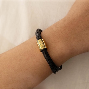 Personalised Leather Bracelet for Men, Custom Kids Name Bead Bracelet, Engraved Bracelet for Him, Jewelry for Dad Husband, Christmas Gifts