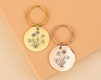 Personalized Combined Birth Flower Bouquet Keychain, Custom Engraved Flower Keychain, Grandmas Garden, Christmas Gift, Gifts for Her Mom