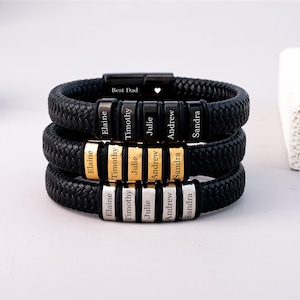 Gepersonaliseerde leren herenarmband, gegraveerde familienamen, armband voor vader met kindernaam, vaderdag, verjaardagscadeaus voor vader/hem/echtgenoot