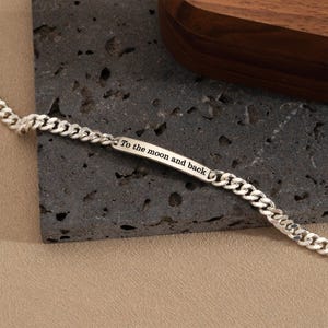 Pulsera de barra de plata personalizada para hombre, pulsera de cadena cubana con nombre grabado, pulsera de identificación para hombre, regalo de aniversario para él, regalo de joyería para novio