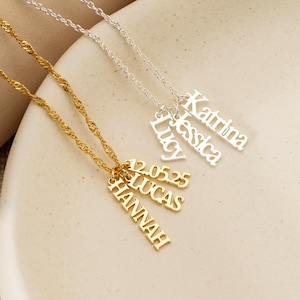 Personalized Multi Vertical Name Necklace, Gold Family/Kids Names Necklace for Mom, Birthday Gifts for Grandma, Name Tag, Christmas Gifts