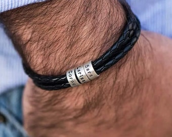 Pulsera de cuero personalizada, pulsera con nombre de hombre grabado, pulsera personalizada para hombres, regalo personalizado para él, pulsera para papá, regalo del día de San Valentín