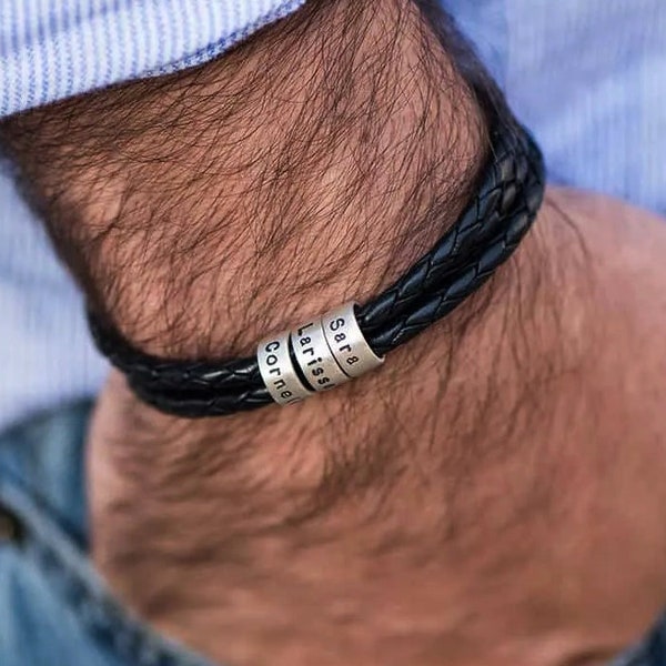 Personalised Leather Bracelet,Engraved Men's Name Bracelet,Custom Bracelet For Men,Custom Gift For Him,Bracelet for Dad,Father's Day Gifts