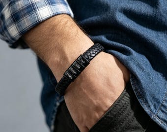 Pulsera de cuero con cuentas personalizada para hombre, pulsera personalizada con nombres de niños para papá, joyería para hombre, regalos de cumpleaños para esposo, regalos del Día del Padre