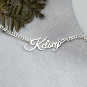 Custom Silver Name Necklace,Nameplate Heart Necklace,Silver Curb Chain Necklace with Name,Personalised Birthday Gift,Valentine's Day Gift