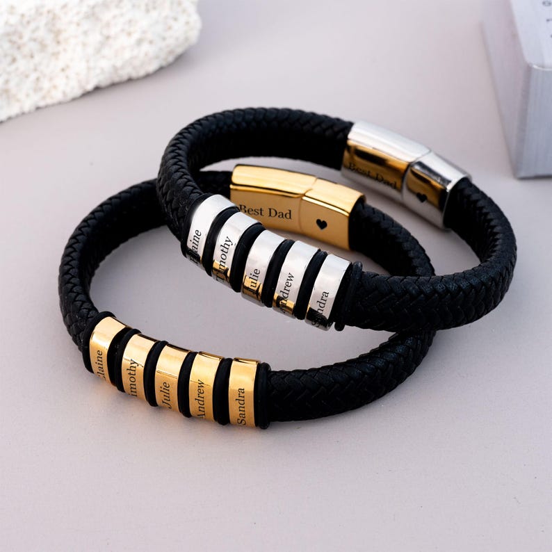 Personalised Men's Leather Bracelet,engraved Family Names,bracelet for