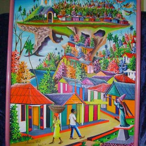 Rare Vintage Haitian Painting - Le Tour de Babel by Maurice Vital -  1968