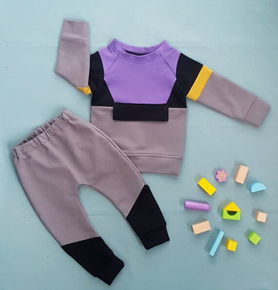 Chandal de colores de contraste para bebe nino pequeno pantalones de chandal y sudadera set