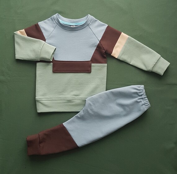 Contrast colors tracksuit for baby toddler boy sweatpants and sweatshirt set